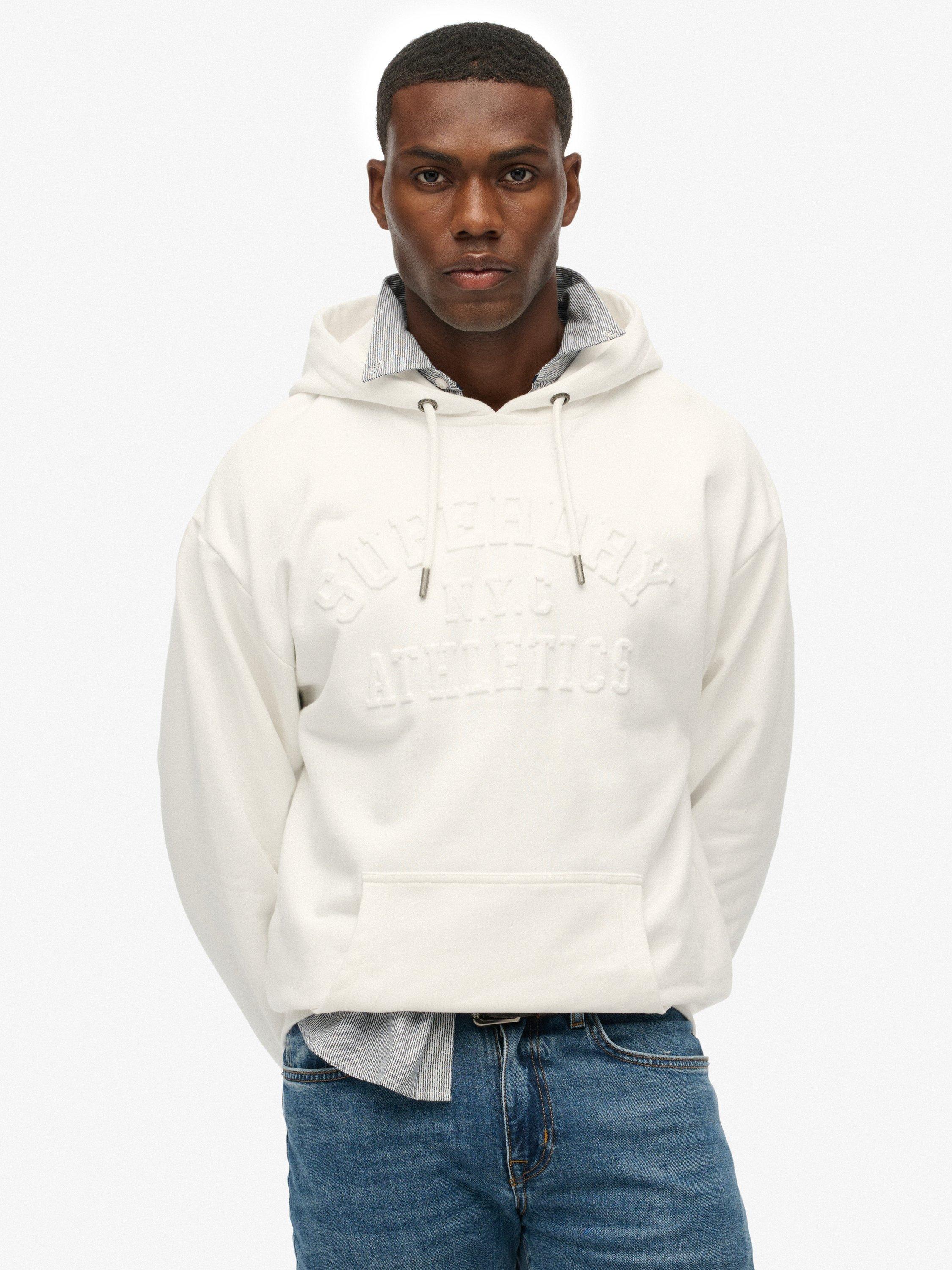 Product image 1 of 6, which shows Superdry Athletic Embossed Oversized Cotton Hoodie, Bone White, M