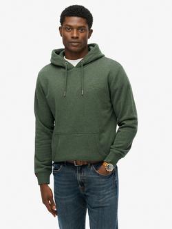 Superdry Cotton Blend Essential Logo Hoodie, Forest Green Marl