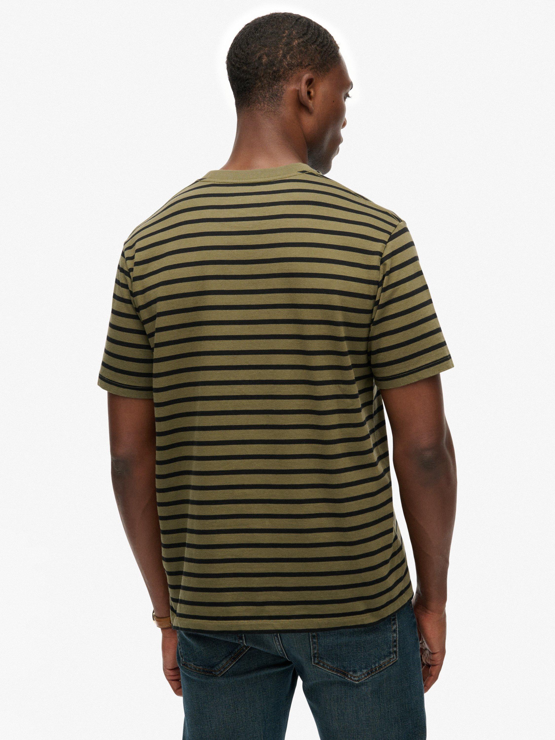 Product image 2 of 5, which shows Superdry Merchant Store Stripe Cotton T-Shirt, Olive/Black, M