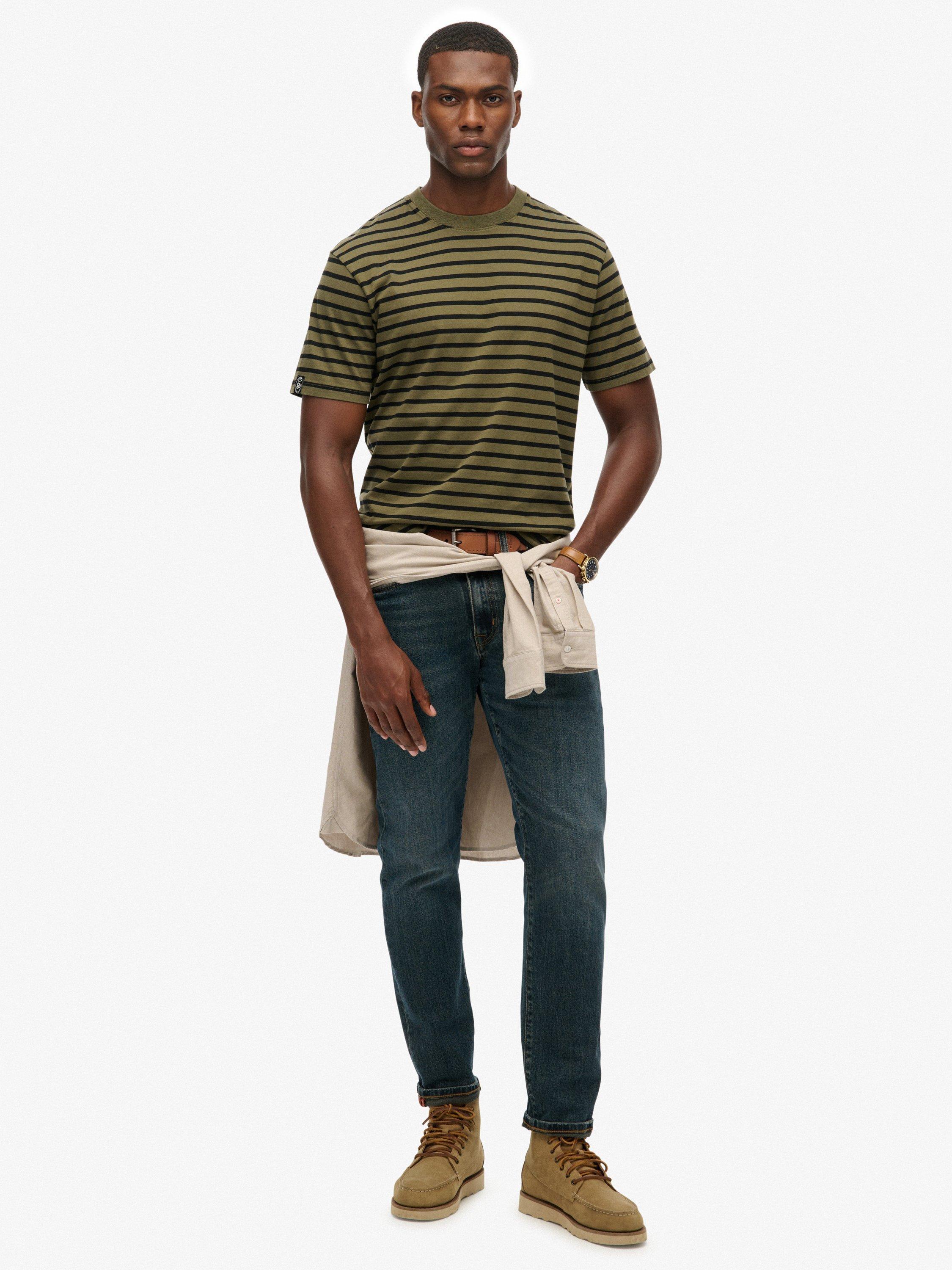 Product image 3 of 5, which shows Superdry Merchant Store Stripe Cotton T-Shirt, Olive/Black, M