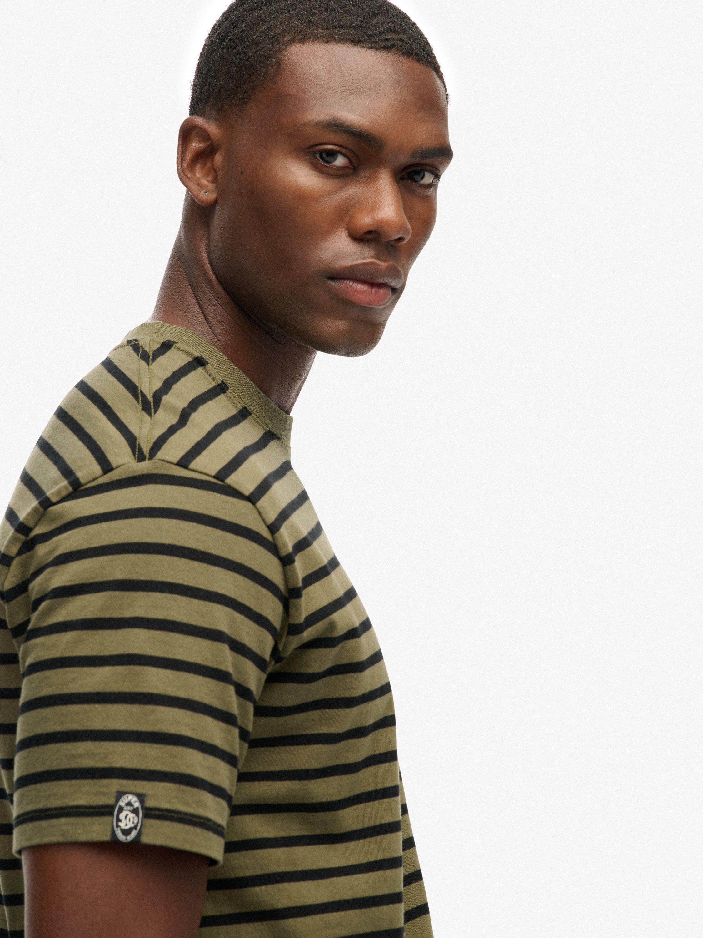 Product image 4 of 5, which shows Superdry Merchant Store Stripe Cotton T-Shirt, Olive/Black, M