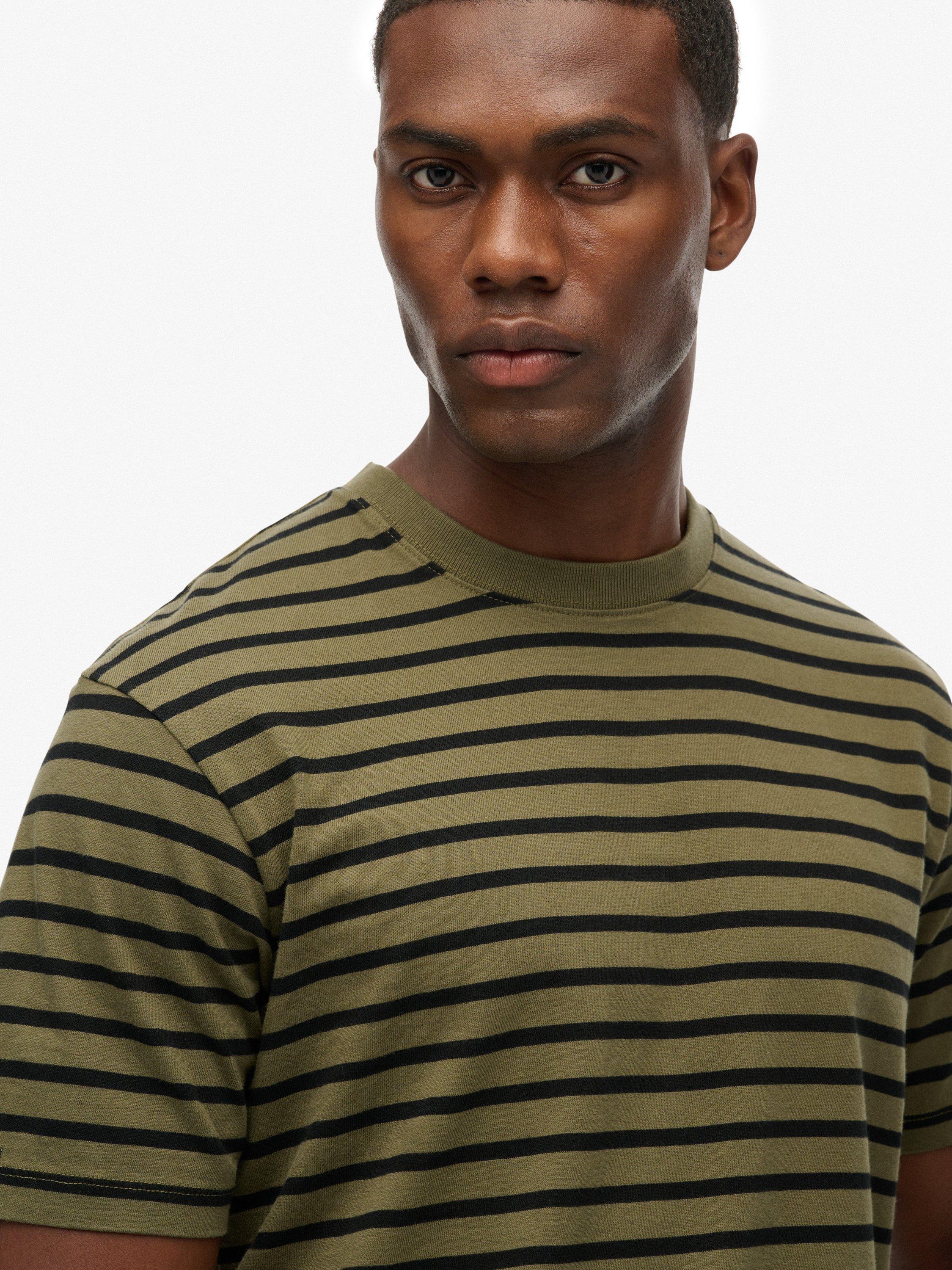 Product image 5 of 5, which shows Superdry Merchant Store Stripe Cotton T-Shirt, Olive/Black, M