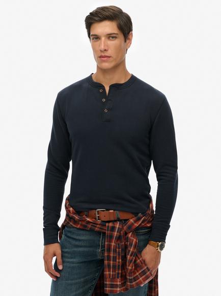 Superdry Cotton Regular Fit Long Sleeve Grandad Top, Eclipse Navy, Eclipse Navy