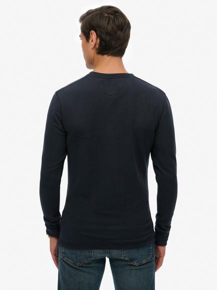 Superdry Cotton Regular Fit Long Sleeve Grandad Top, Eclipse Navy - view 2, Eclipse Navy
