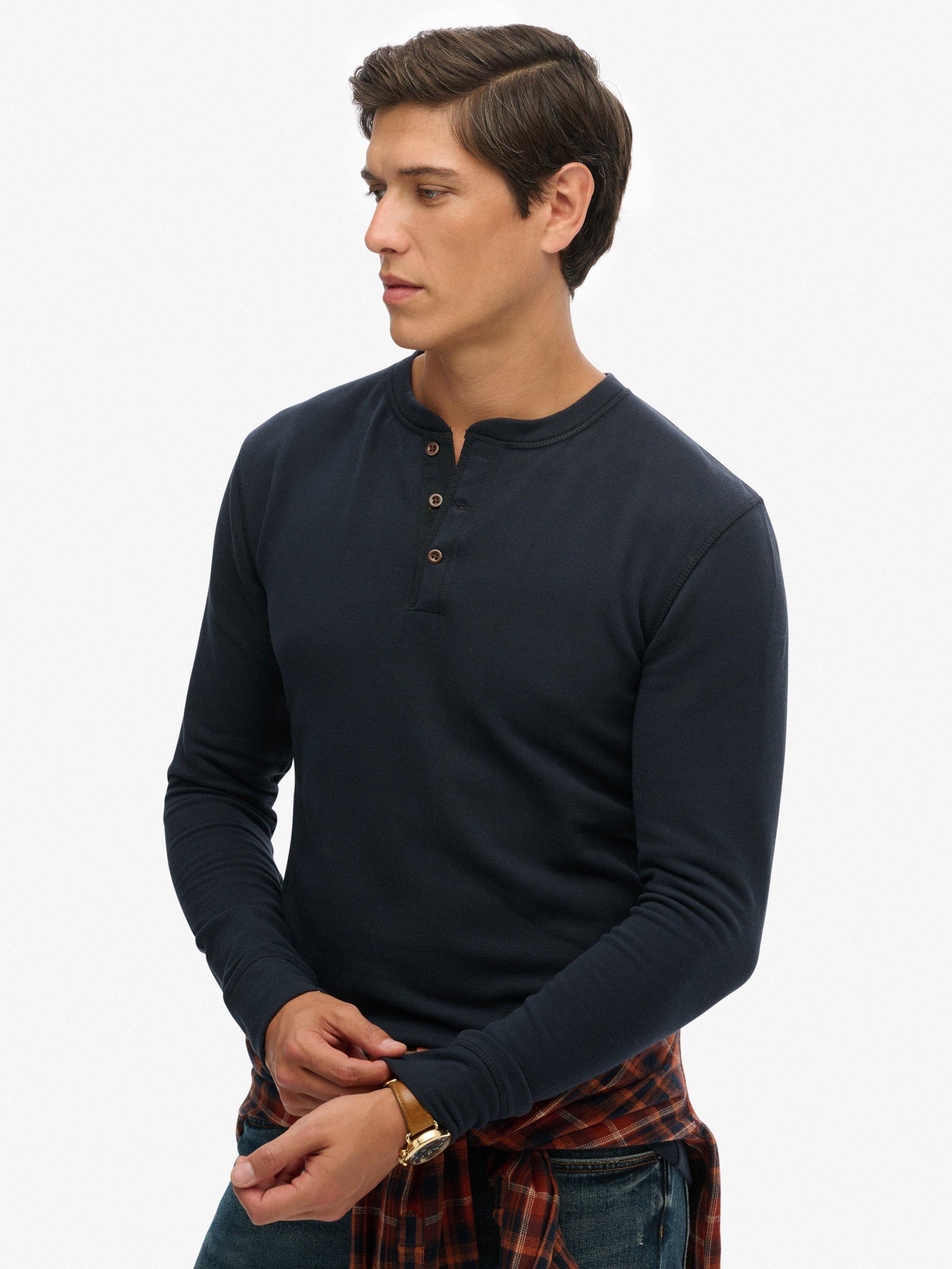 Product image 3 of 5, which shows Superdry Cotton Regular Fit Long Sleeve Grandad Top, Eclipse Navy, XXL