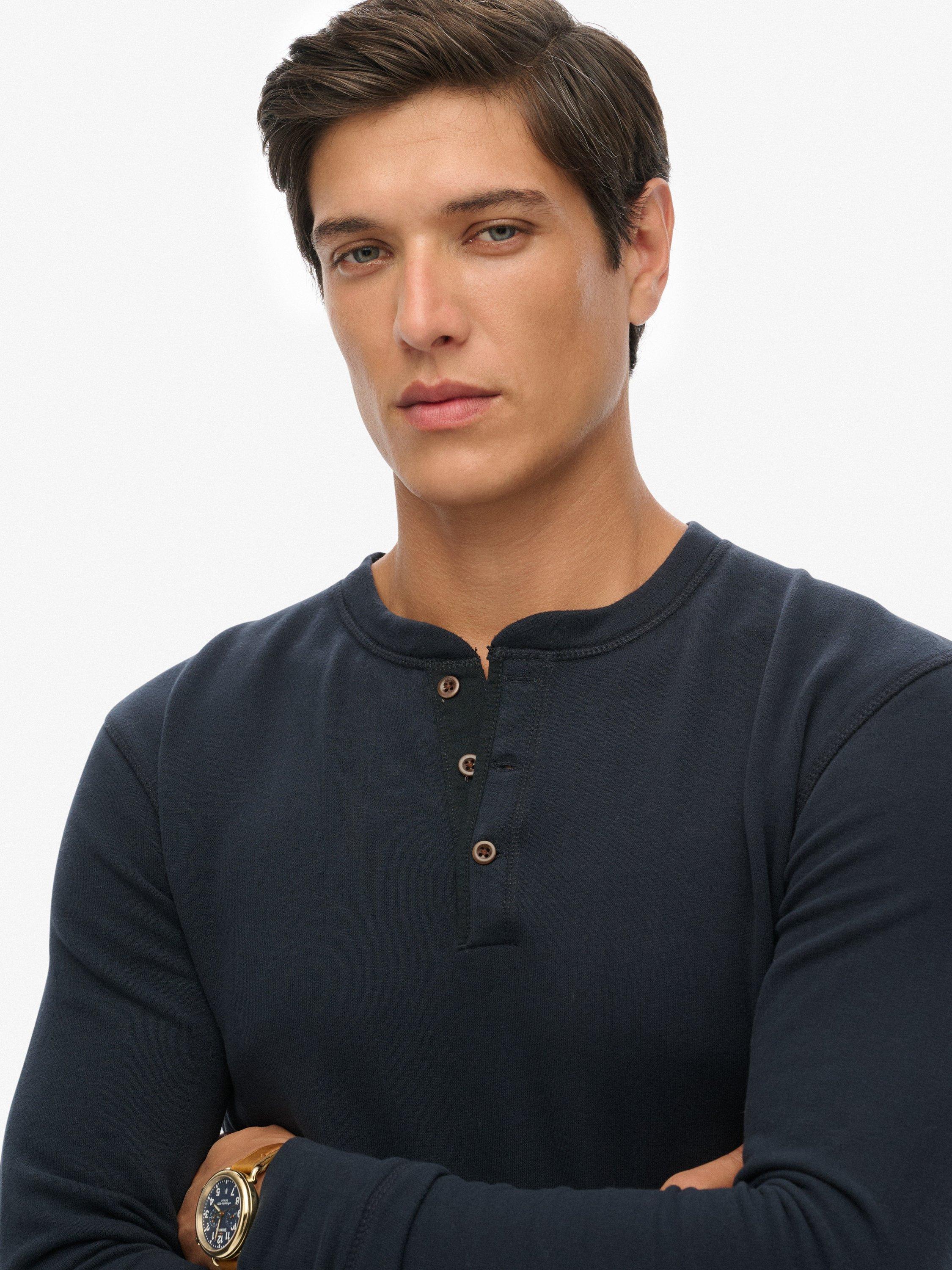 Product image 4 of 5, which shows Superdry Cotton Regular Fit Long Sleeve Grandad Top, Eclipse Navy, XXL