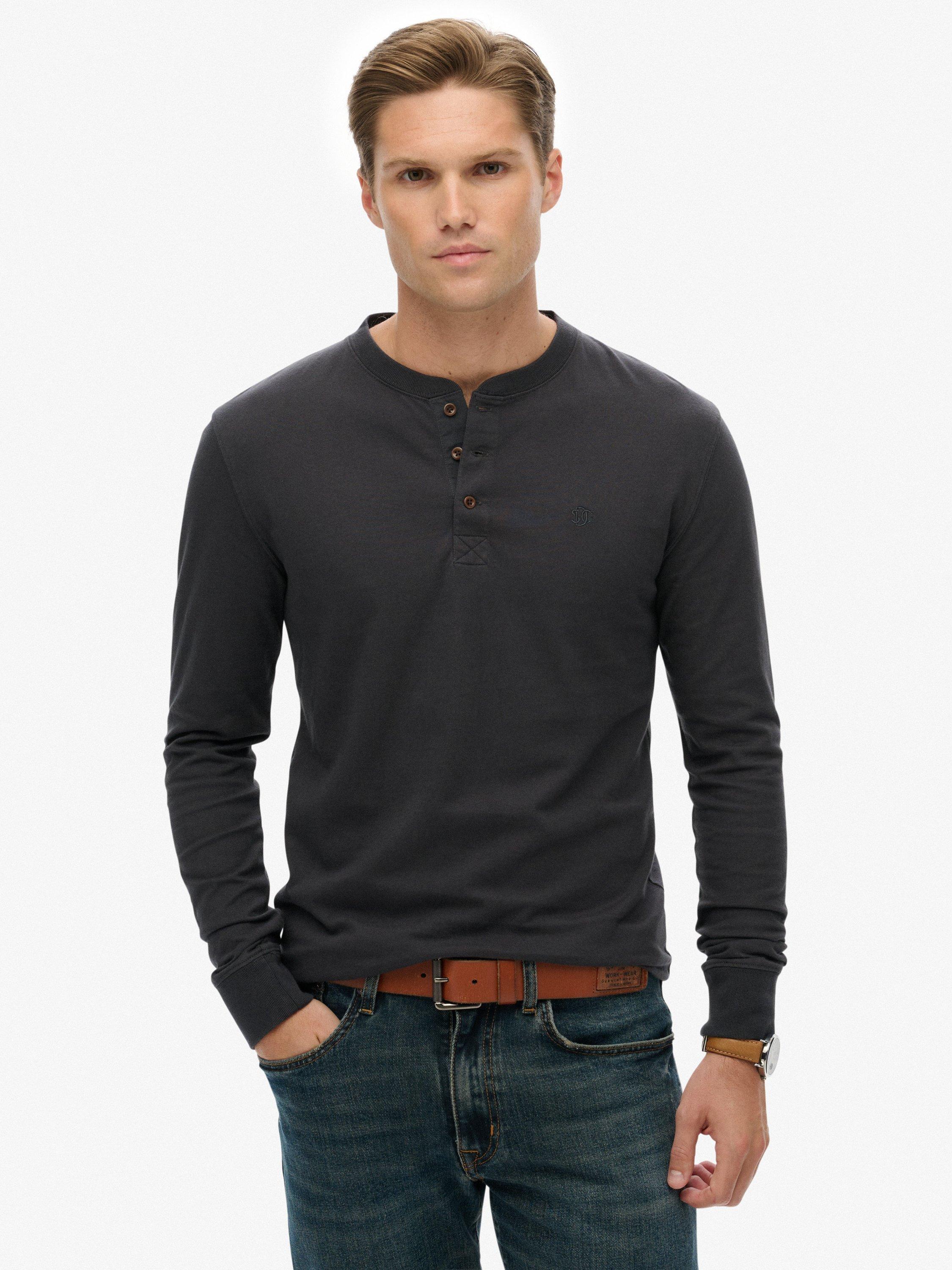 Product image 1 of 5, which shows Superdry Classic Essential Grandad Top, Dark Charcoal, L