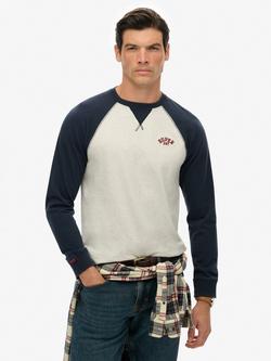 Superdry Cotton Vintage Athletic Baseball T-Shirt, Grey Grindle/Navy