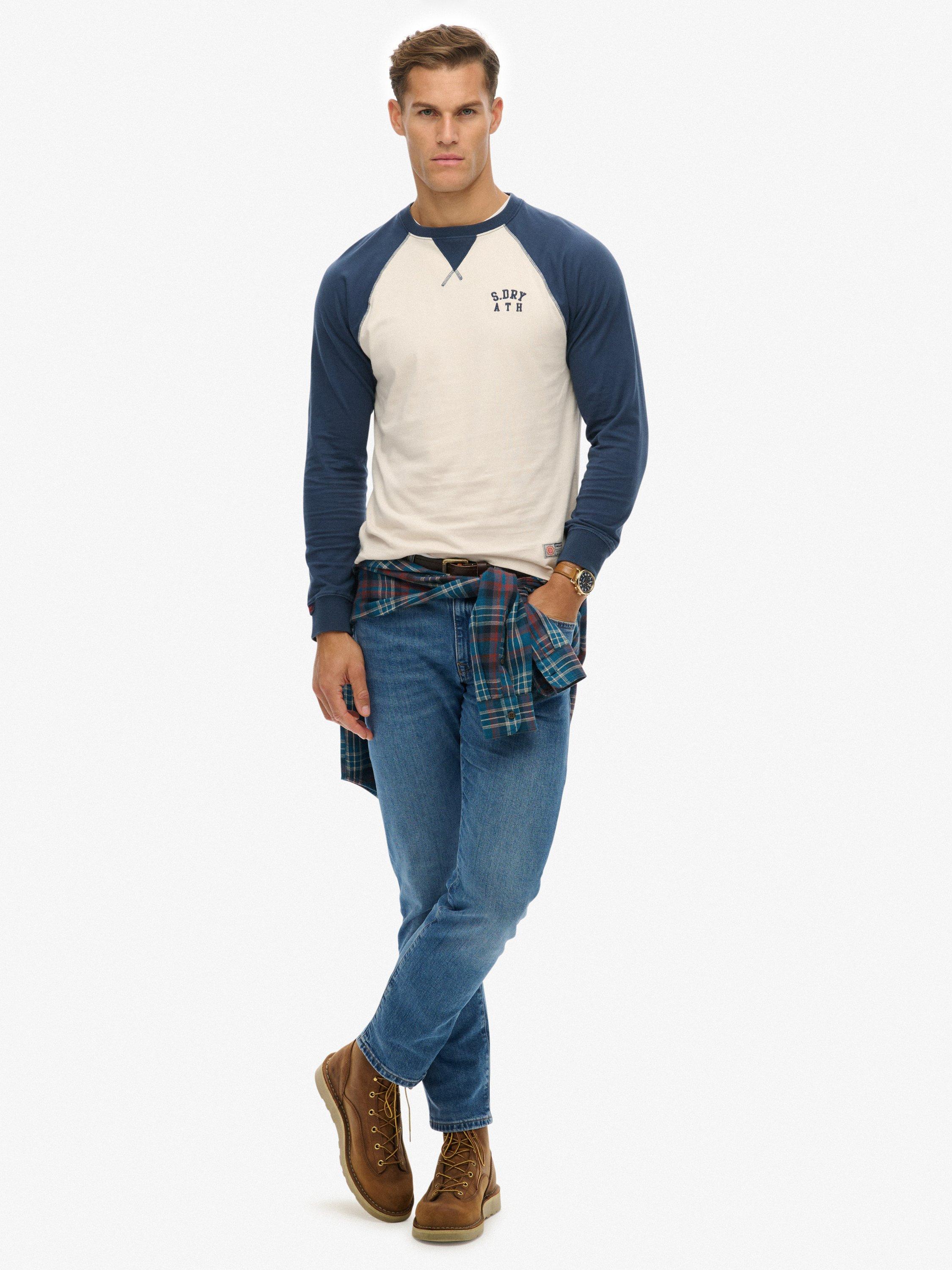 Product image 3 of 5, which shows Superdry Vintage Athletic Baseball Sweatshirt, White Sand/Navy, M