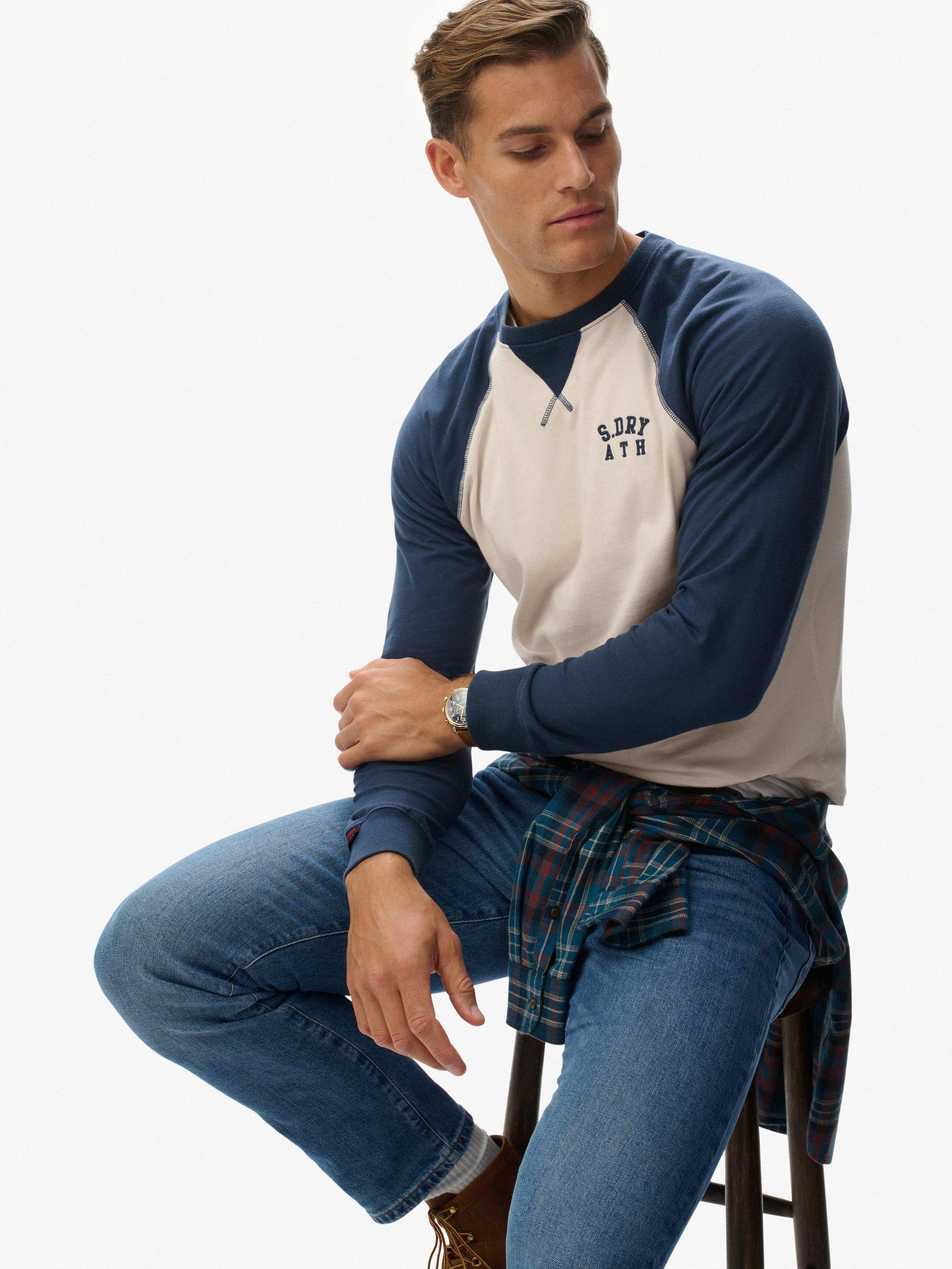 Product image 4 of 5, which shows Superdry Vintage Athletic Baseball Sweatshirt, White Sand/Navy, M