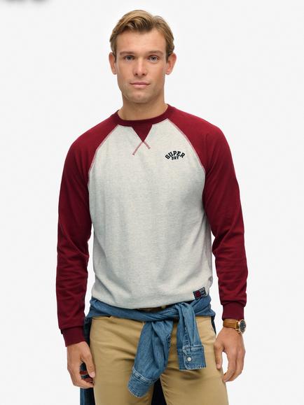 Superdry Vintage Athletic Baseball Sweatshirt, Grey/Burgundy, Grey/Burgundy