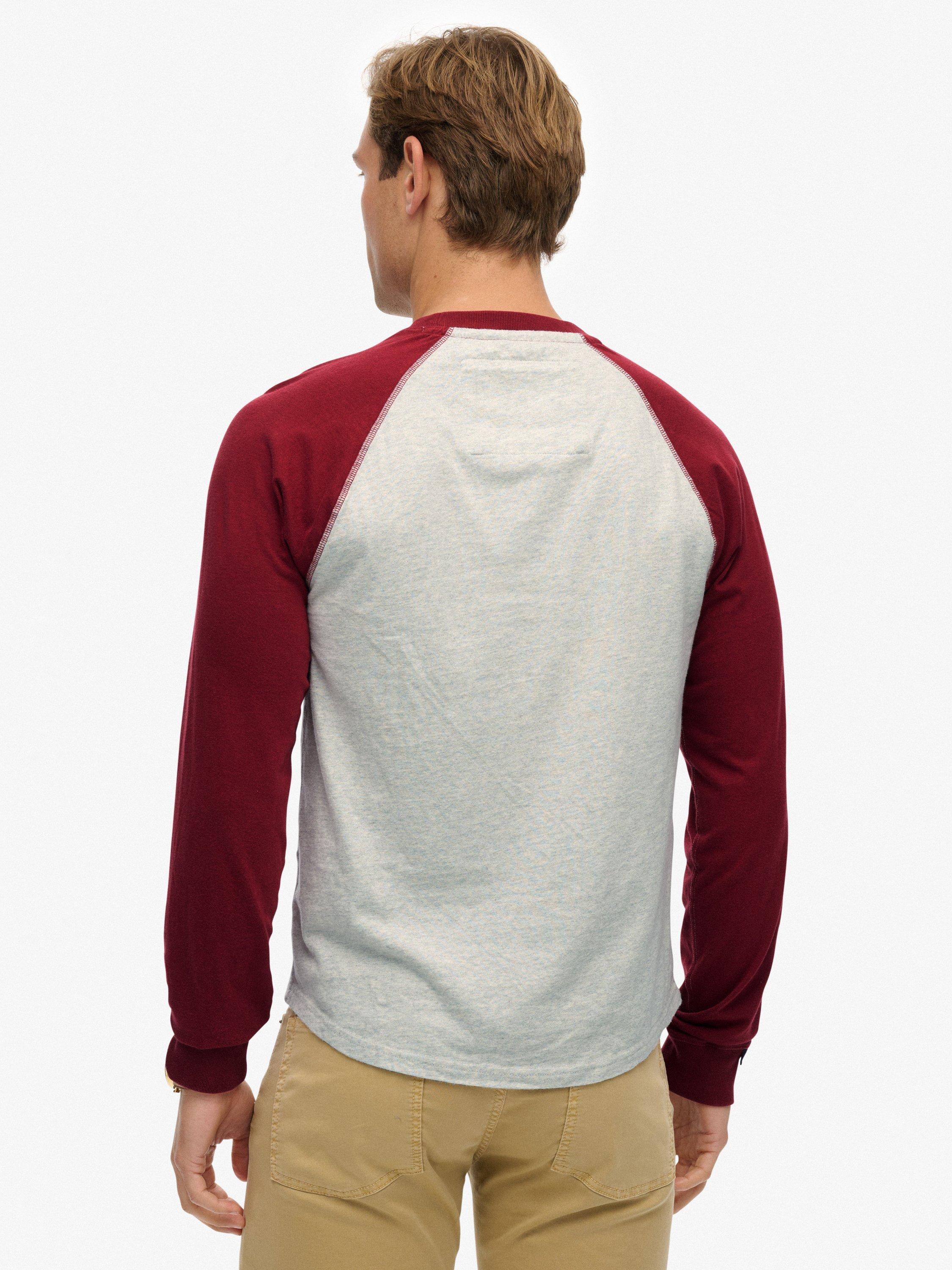 Product image 2 of 5, which shows Superdry Vintage Athletic Baseball Sweatshirt, Grey/Burgundy, XXXL