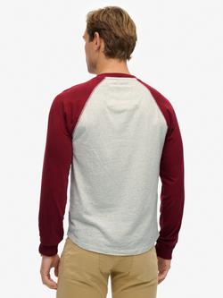 Superdry Vintage Athletic Baseball Sweatshirt, Grey/Burgundy - view 2, Grey/Burgundy