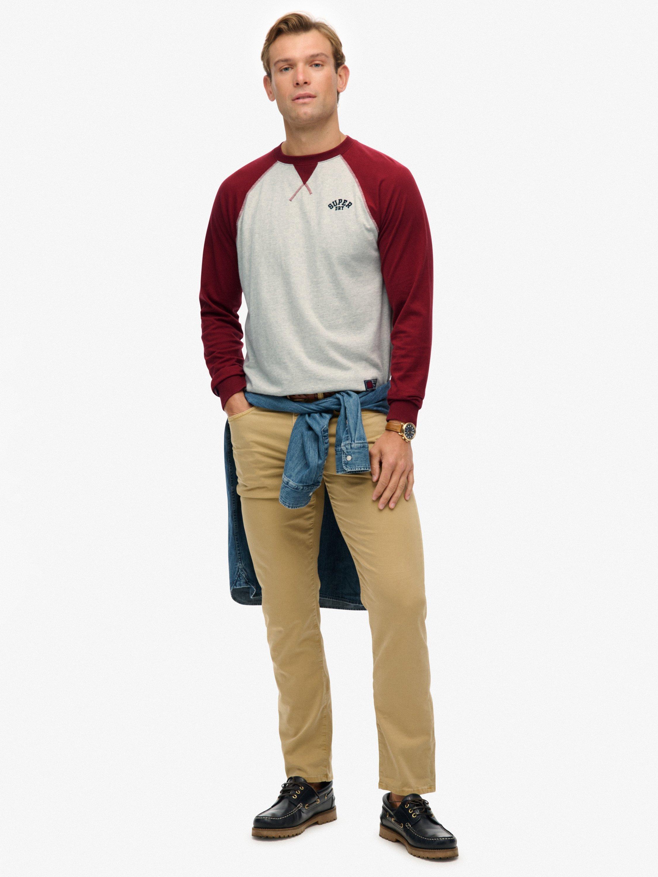 Product image 3 of 5, which shows Superdry Vintage Athletic Baseball Sweatshirt, Grey/Burgundy, XXXL