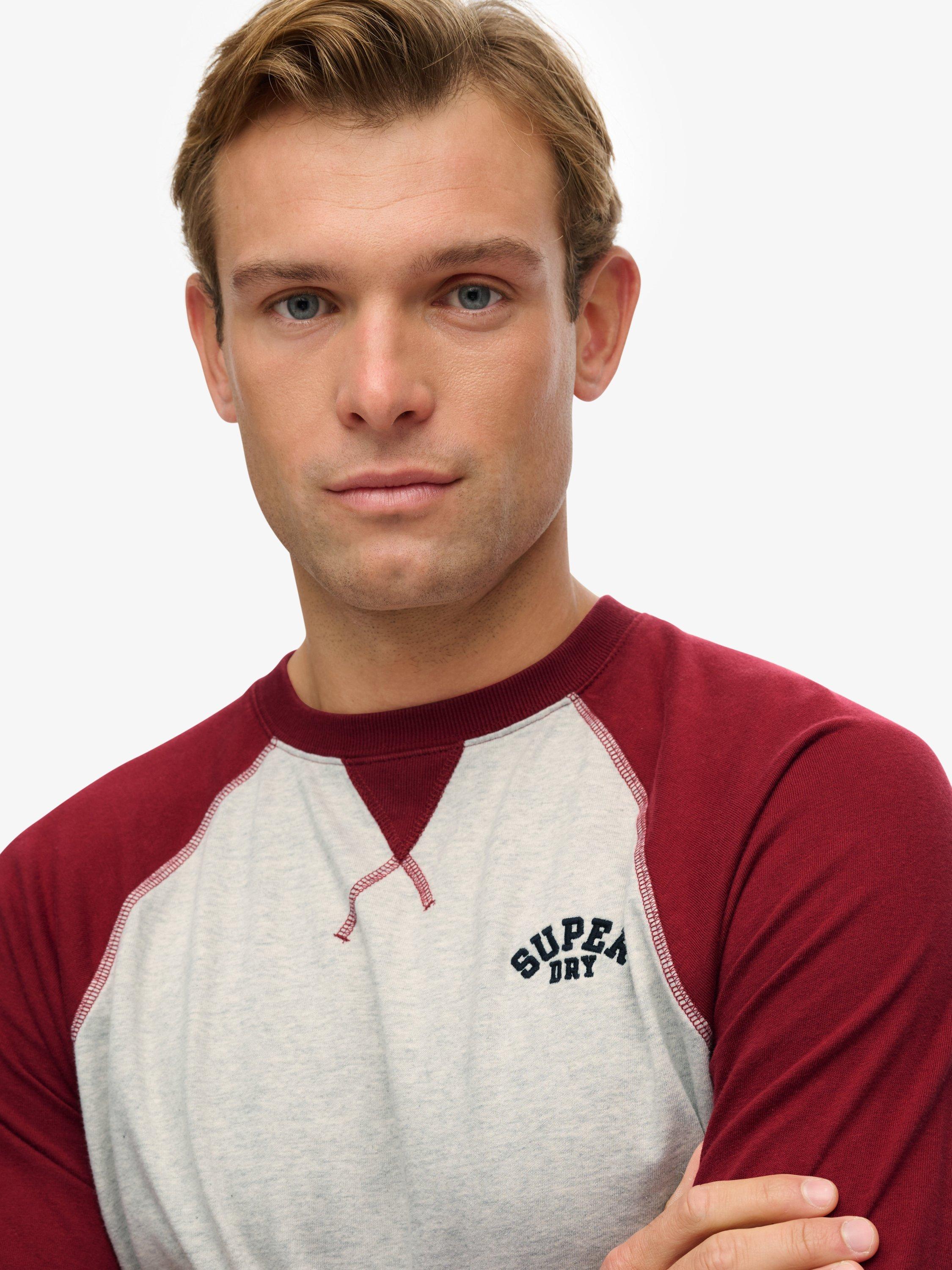 Product image 4 of 5, which shows Superdry Vintage Athletic Baseball Sweatshirt, Grey/Burgundy, XXXL