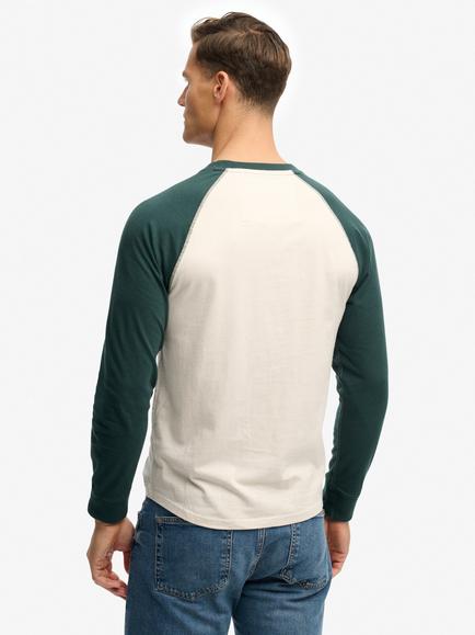 Superdry Pure Cotton Vintage Athletic Baseball Top, White Sand/Green - view 2, White Sand/Green