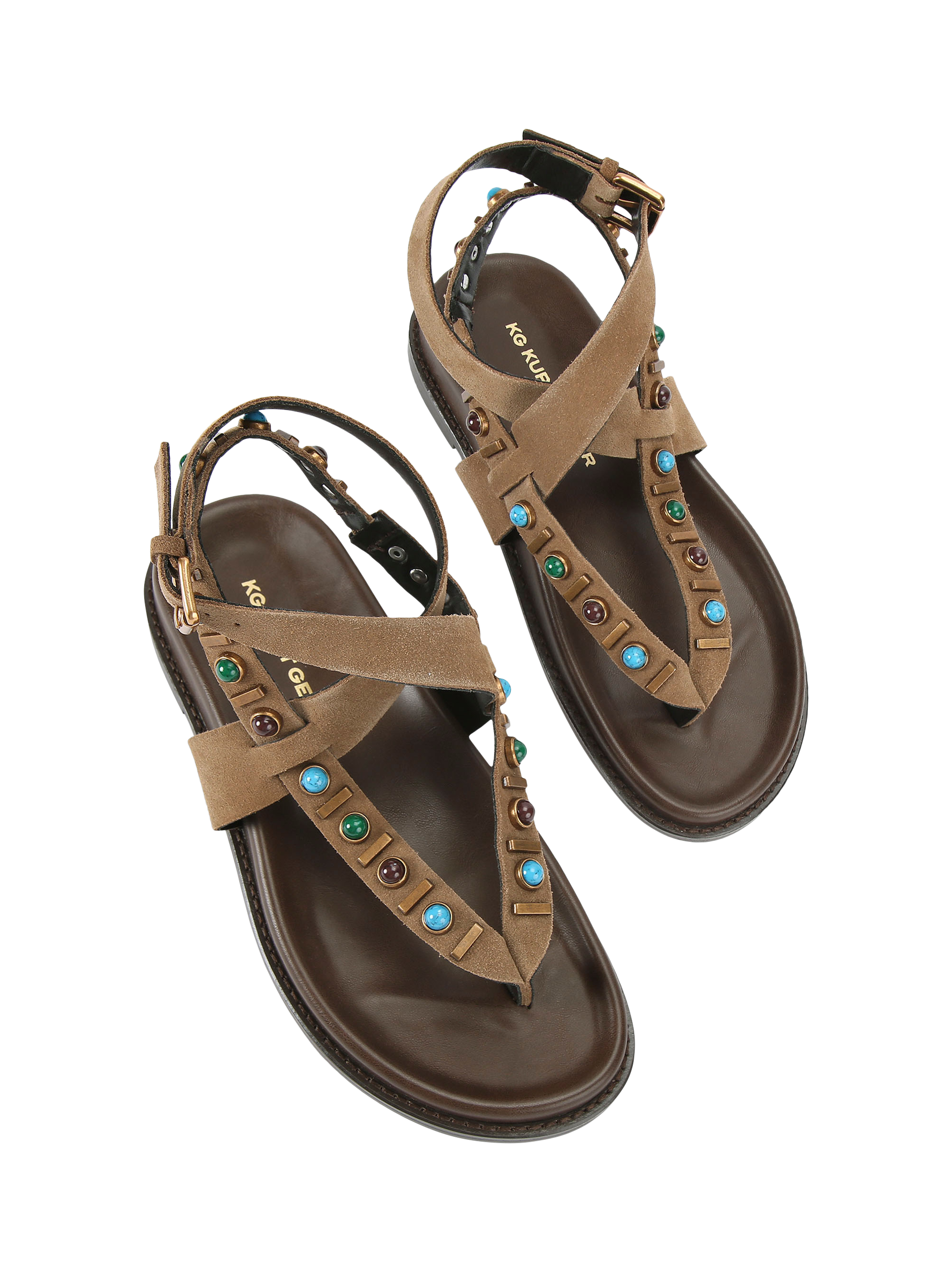 Product image 3 of 5, which shows KG Kurt Geiger RONNY Leather Open Toe Embellished Sandals, Brown, 3