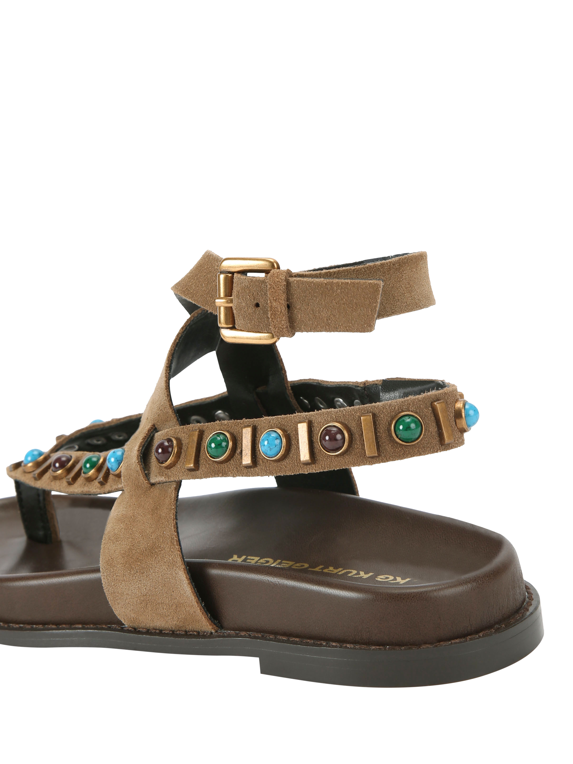 Product image 4 of 5, which shows KG Kurt Geiger RONNY Leather Open Toe Embellished Sandals, Brown, 3