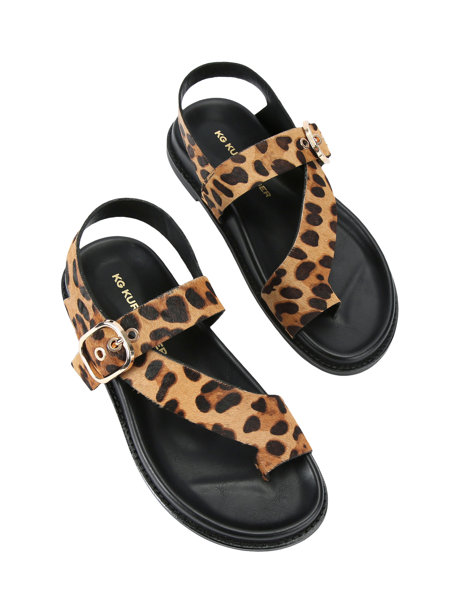 Product image 3 of 5, which shows KG Kurt Geiger RYHAN Suede Leopard T-Bar Sandals, Brown, 3