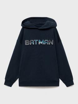 Mango Kids' Batboss Cotton Long Sleeved Hoodie, Navy, Navy