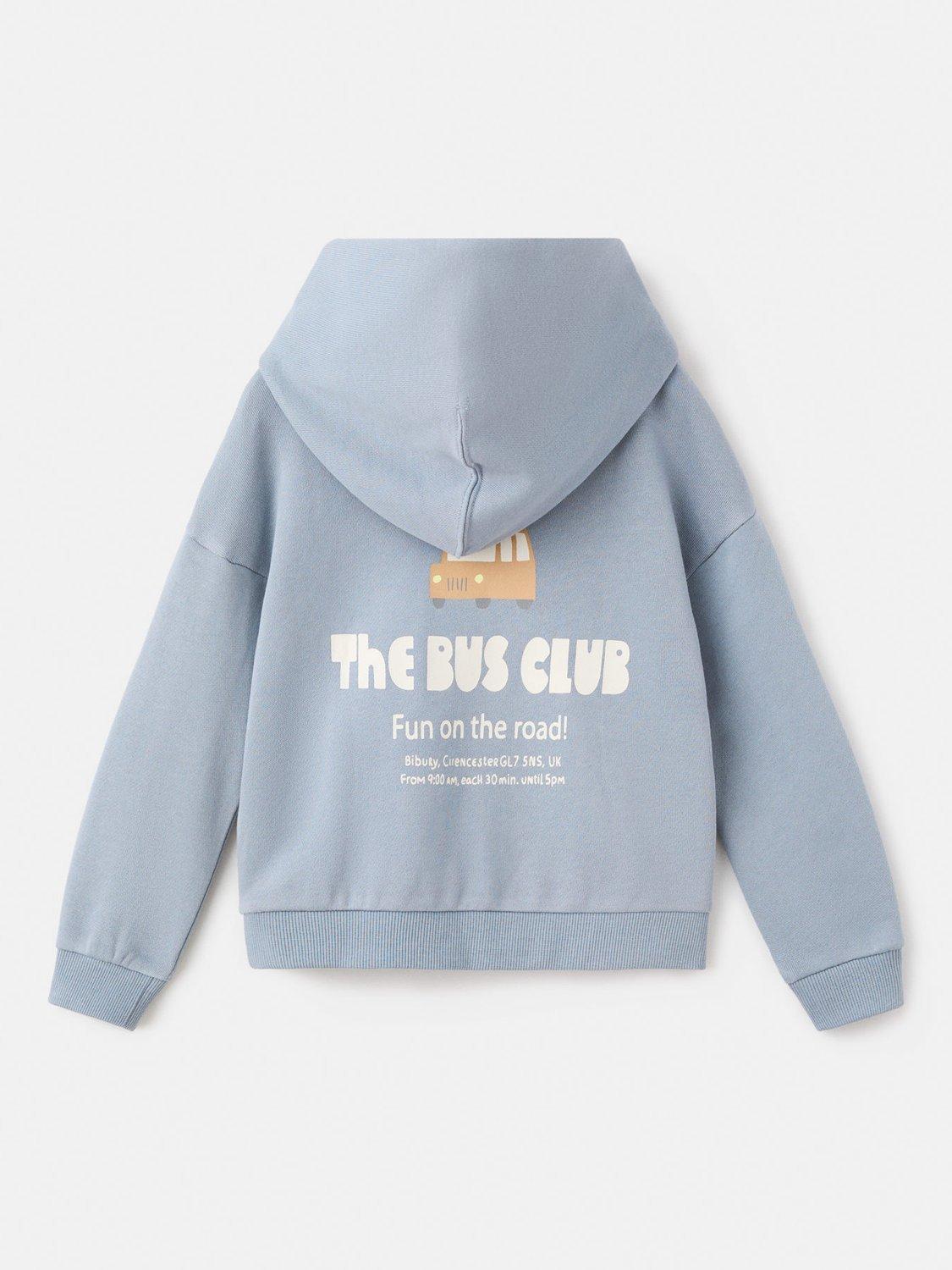Product image 2 of 4, which shows Mango Kids' Cotton Bus Applique Hoodie, Medium Blue, 3-4 years