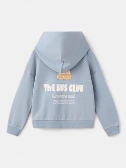Mango Kids' Cotton Bus Applique Hoodie, Medium Blue - view 2, Medium Blue