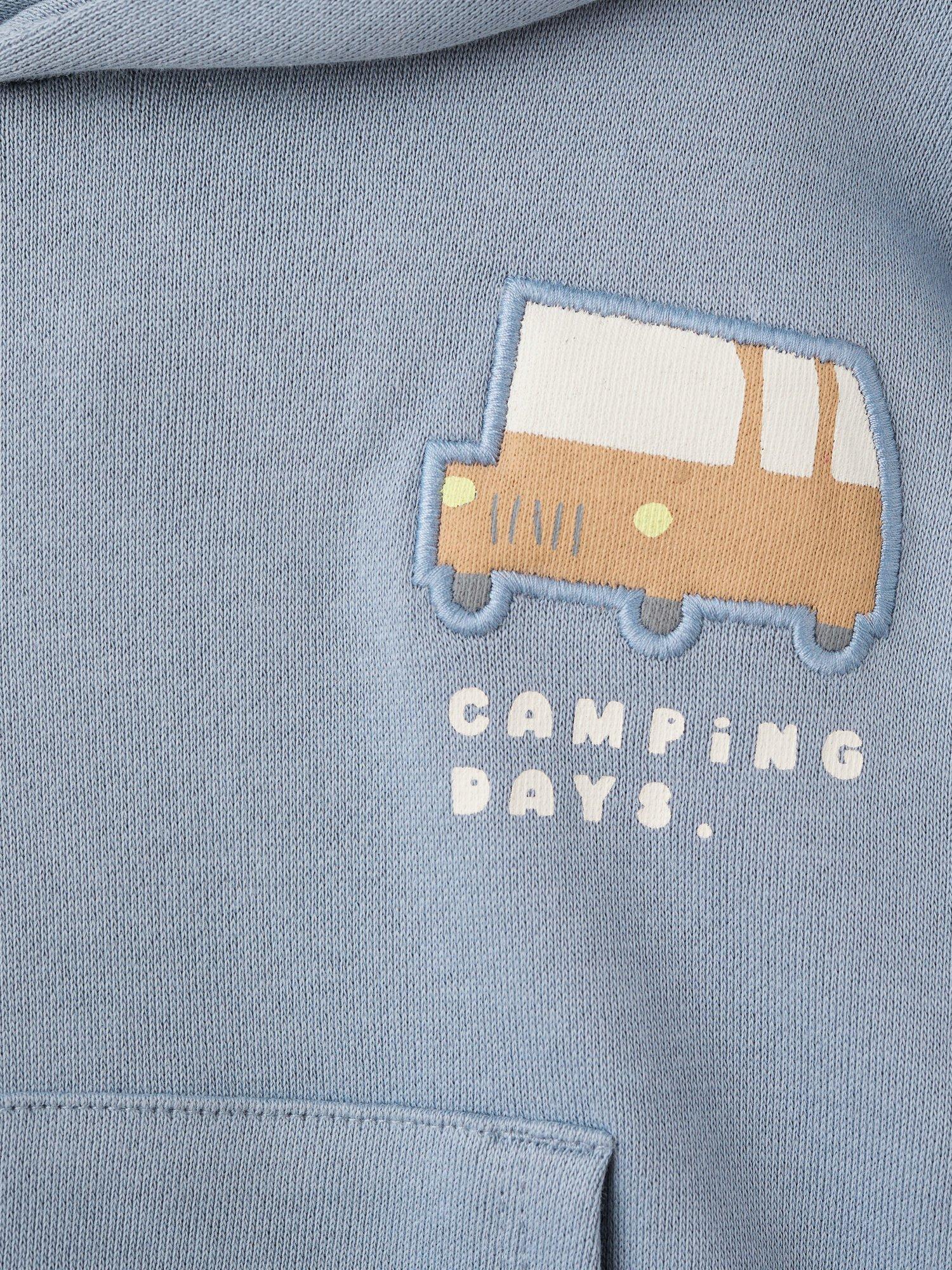 Product image 4 of 4, which shows Mango Kids' Cotton Bus Applique Hoodie, Medium Blue, 3-4 years