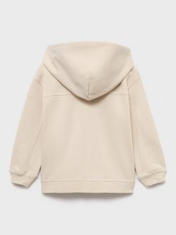 Mango Kids' Camp Cotton Zipped Hoodie, Beige - view 2, Beige