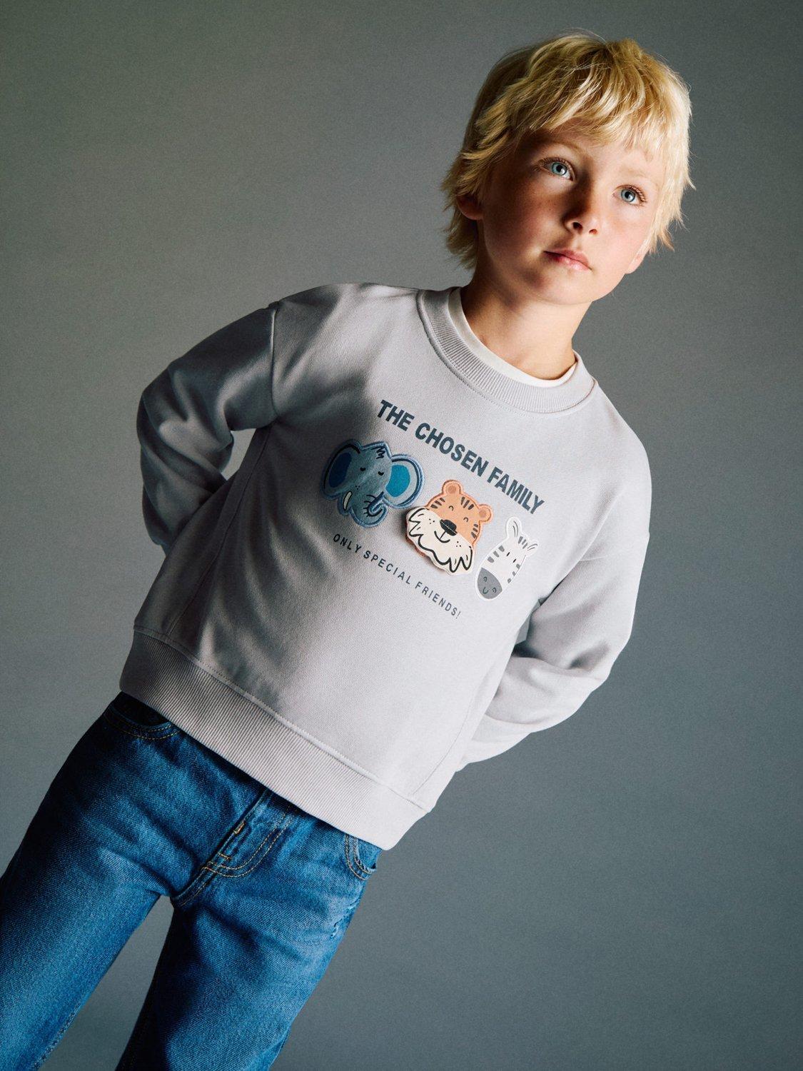 Product image 1 of 6, which shows Mango Kids' Chosen Family Sweatshirt, Ice Grey, 12-18 months