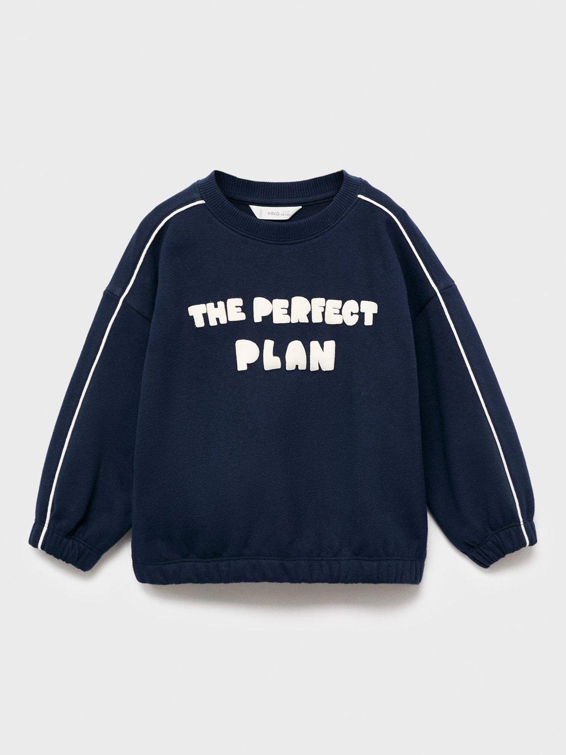 Mango Kids' Planset Cotton Slogan Print Sweatshirt, Navy
