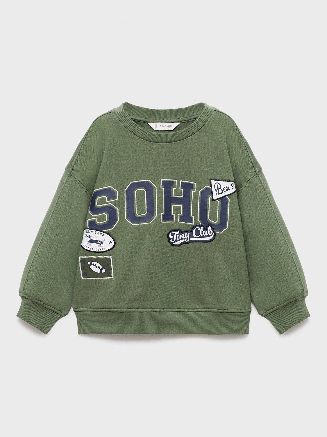 Product image 1 of 4, which shows Mango Kids' Cotton Soho Graphic Sweatshirt, Green, 3-4 years