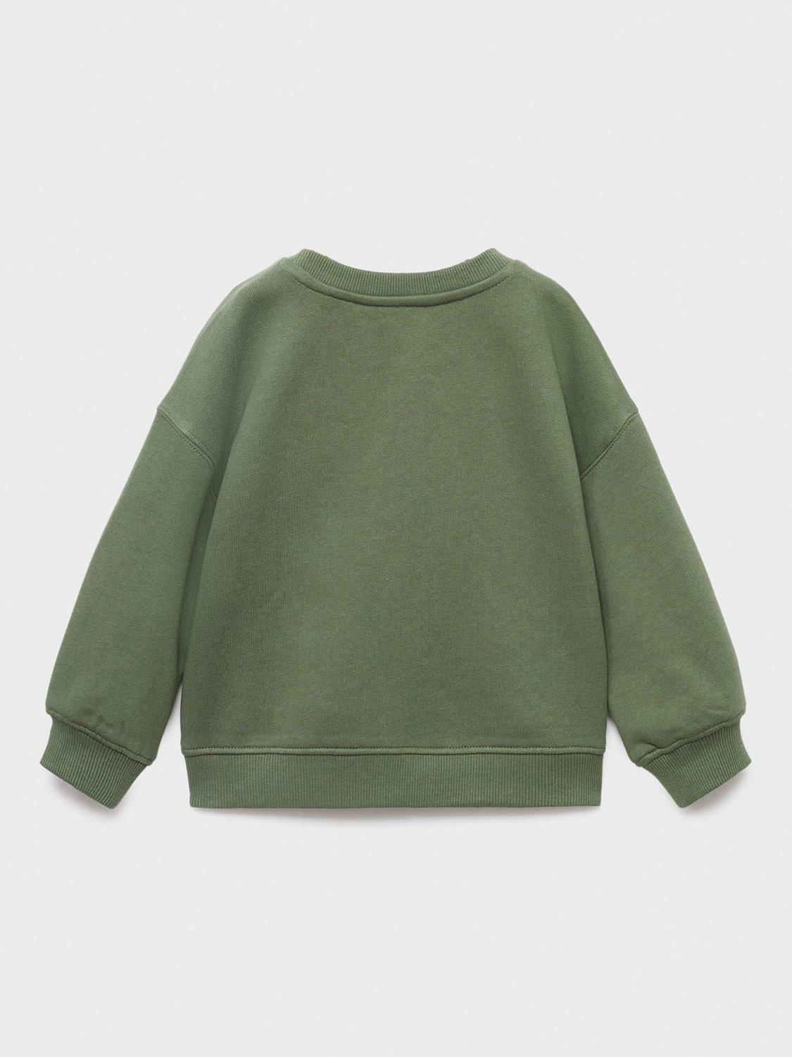 Product image 2 of 4, which shows Mango Kids' Cotton Soho Graphic Sweatshirt, Green, 3-4 years
