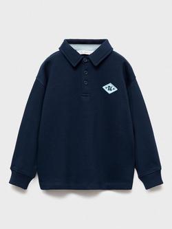 Mango Kids' Cotton Long Sleeved Collared Jumper, Navy, Navy
