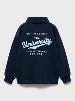 Mango Kids' Cotton Long Sleeved Collared Jumper, Navy - view 2, Navy