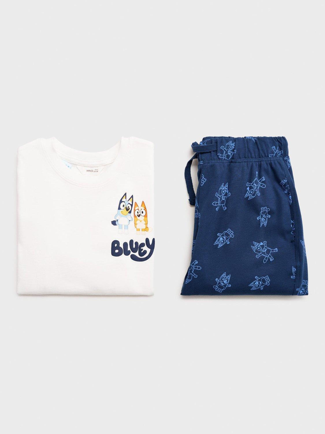 Product image 3 of 4, which shows Mango Kids' Cotton Long Sleeved Bluey Pyjamas, Navy, 12-18 months