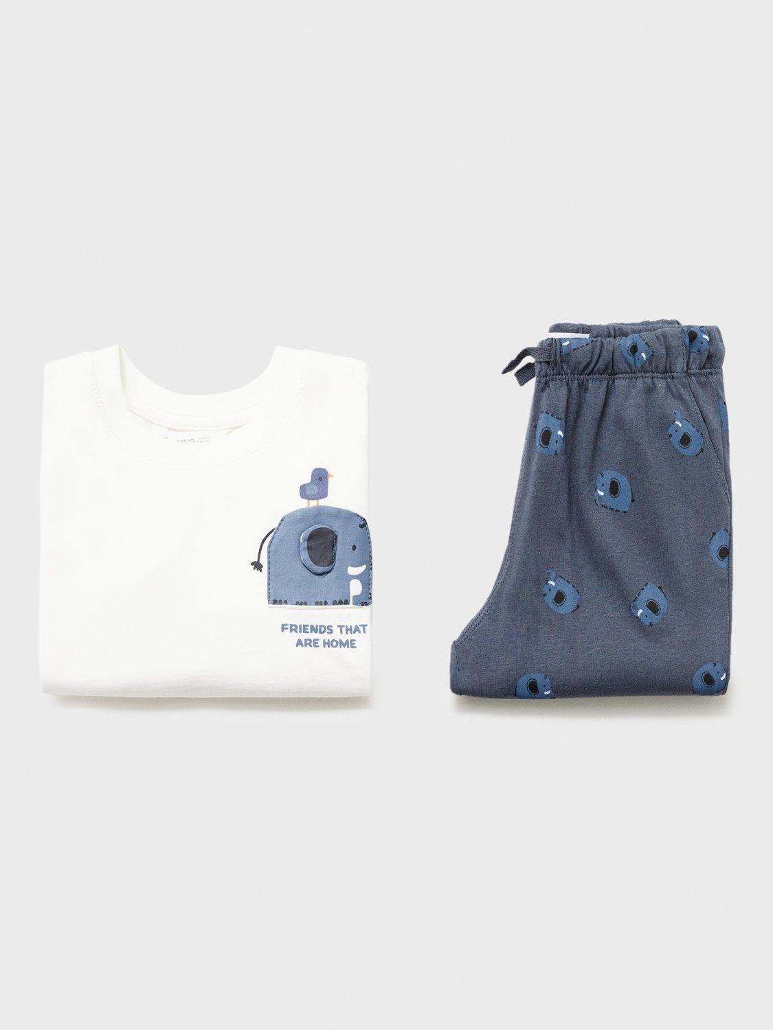 Product image 3 of 4, which shows Mango Kids' Cotton Long Sleeved Elephant Pyjamas, Charcoal/Multi, 12-18 months