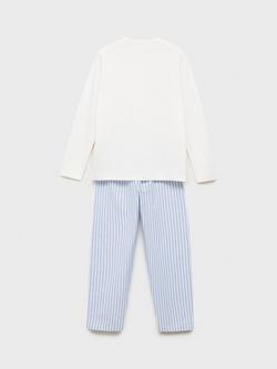 Mango Kids' Cotton Long Sleeved Pyjamas, Blue/Multi - view 2, Blue/Multi
