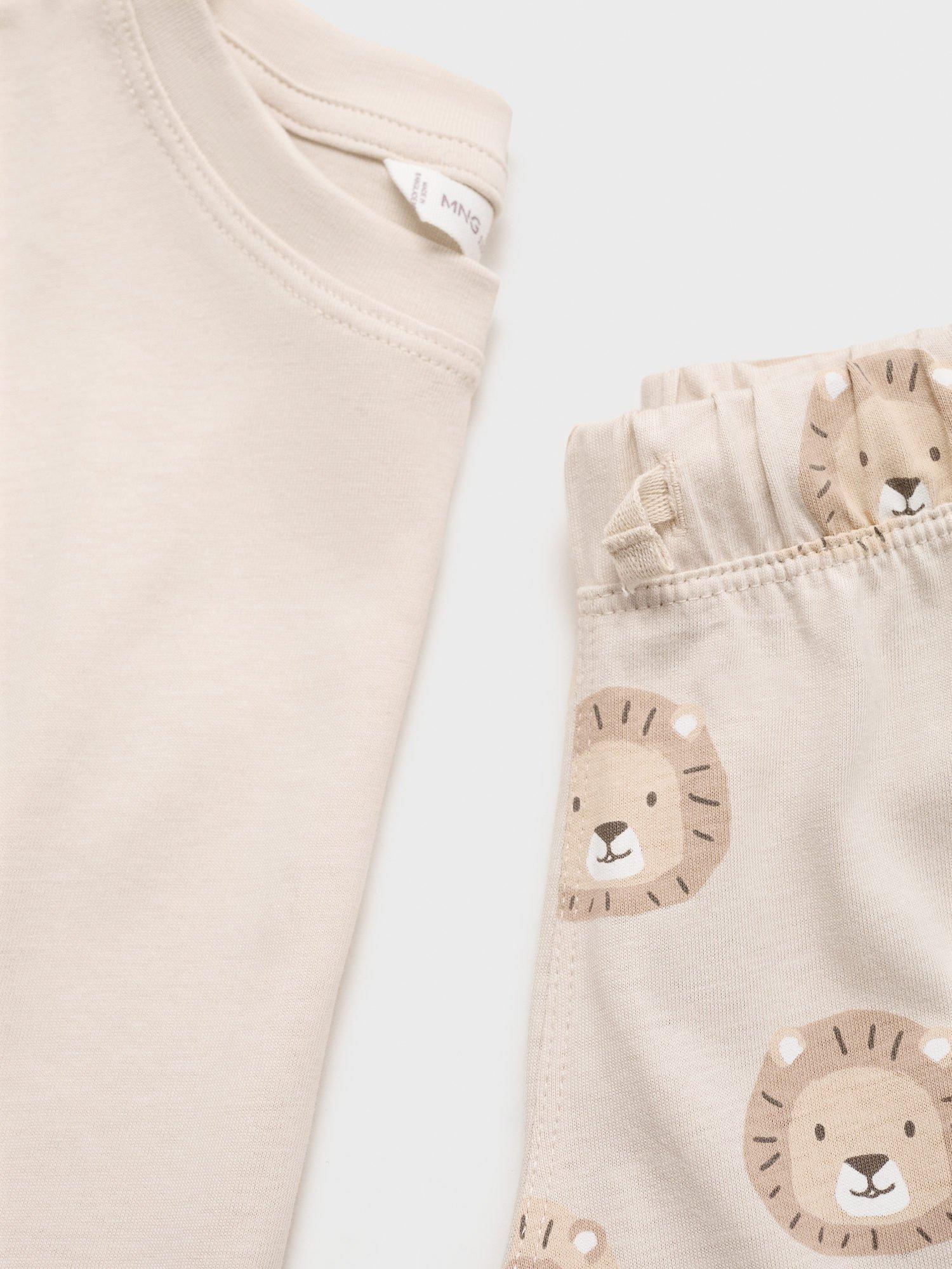 Product image 3 of 4, which shows Mango Kids' Cotton Long Sleeved Lion Print Pyjamas, Beige, 12-18 months