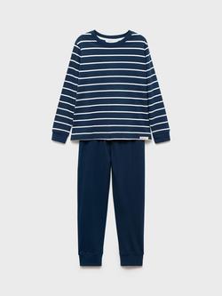 Mango Kids' Cotton Long Sleeved Striped Pyjamas, Navy, Navy