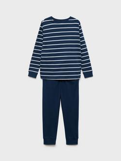 Mango Kids' Cotton Long Sleeved Striped Pyjamas, Navy - view 2, Navy