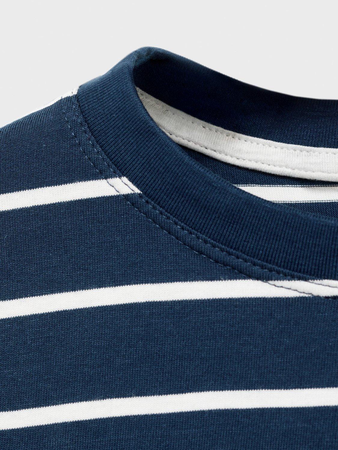 Product image 3 of 4, which shows Mango Kids' Cotton Long Sleeved Striped Pyjamas, Navy, 11-12 years