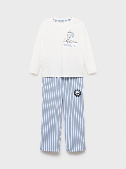 Mango Kids' Cotton Long Sleeved Snoopy Pyjamas, Medium Blue, Medium Blue