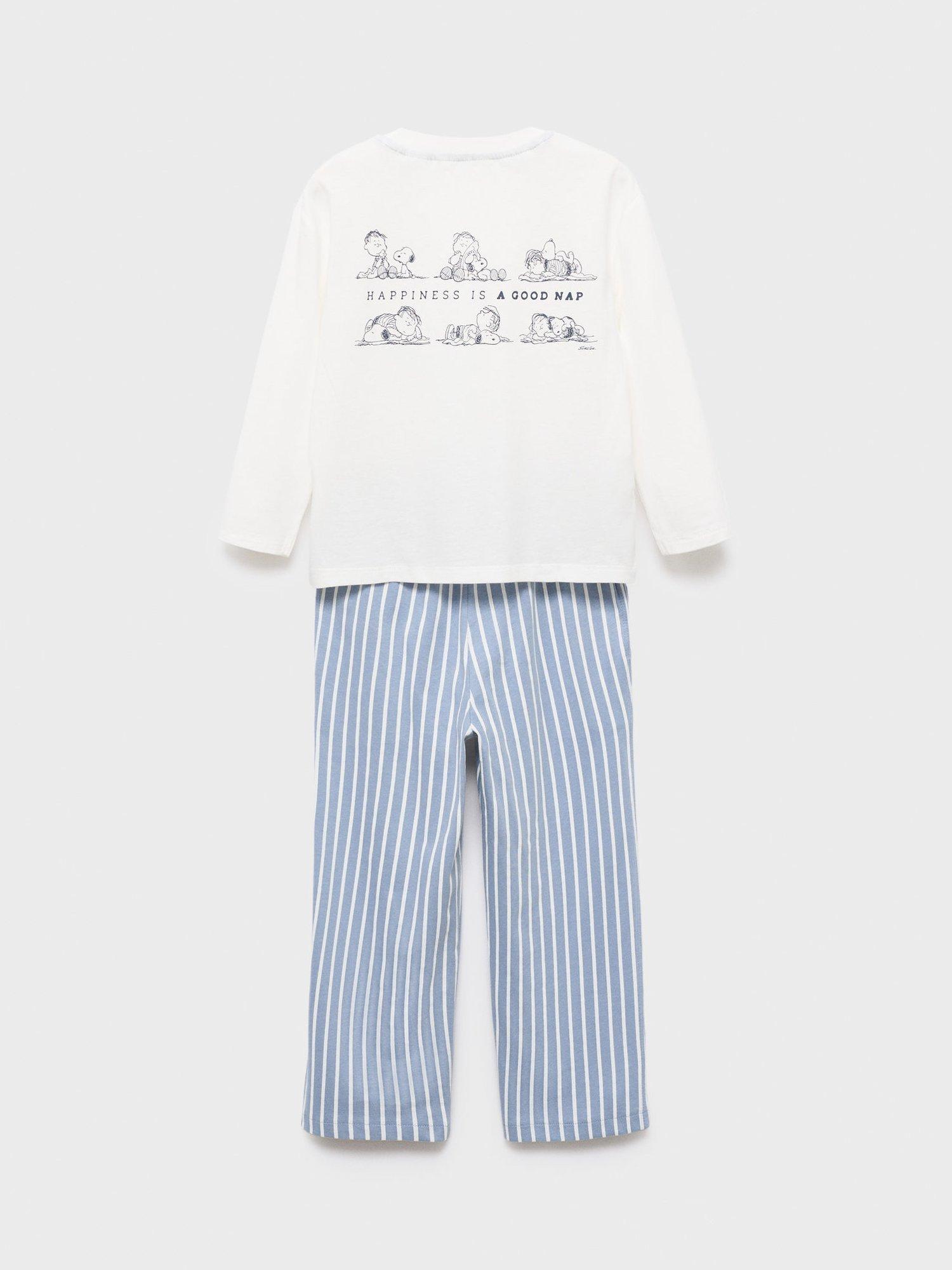 Product image 2 of 4, which shows Mango Kids' Cotton Long Sleeved Snoopy Pyjamas, Medium Blue, 12-18 months