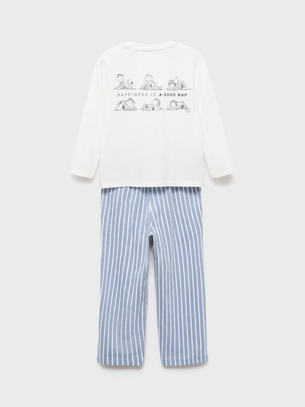 Mango Kids' Cotton Long Sleeved Snoopy Pyjamas, Medium Blue - view 2, Medium Blue