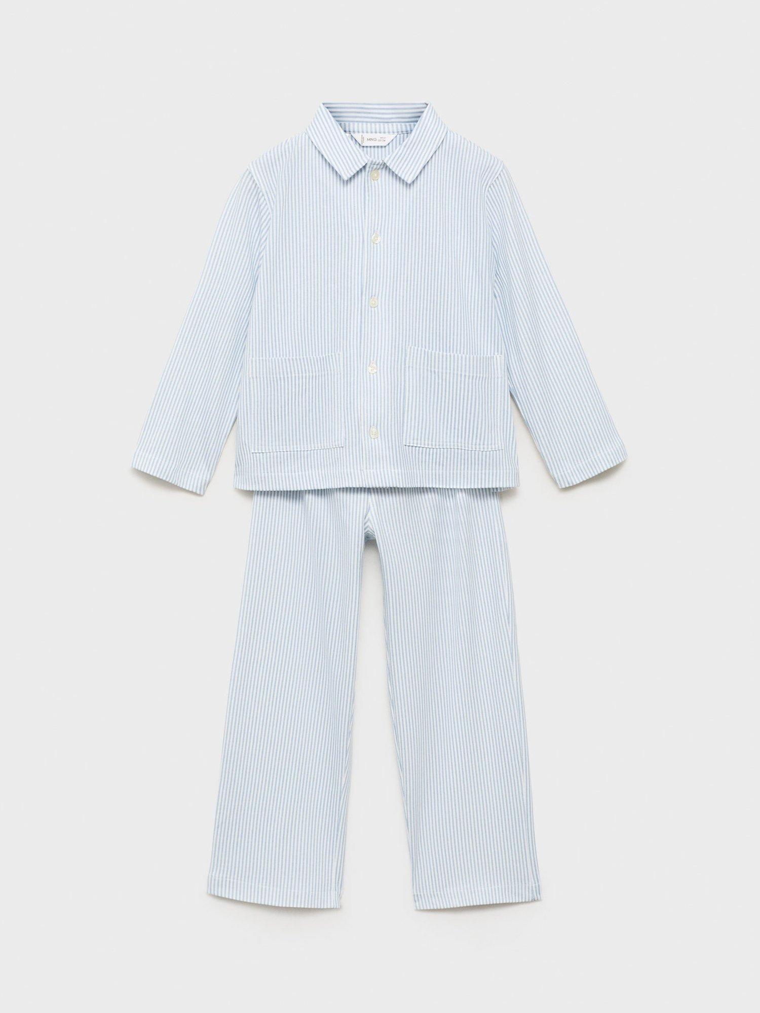 Product image 1 of 4, which shows Mango Kids' Cotton Long Sleeved Pyjamas, Light Blue, 12-18 months