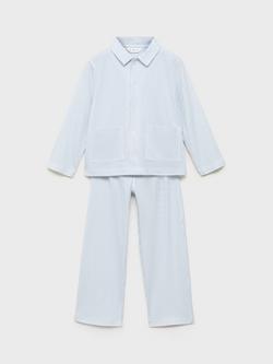 Mango Kids' Cotton Long Sleeved Pyjamas, Light Blue, Light Blue