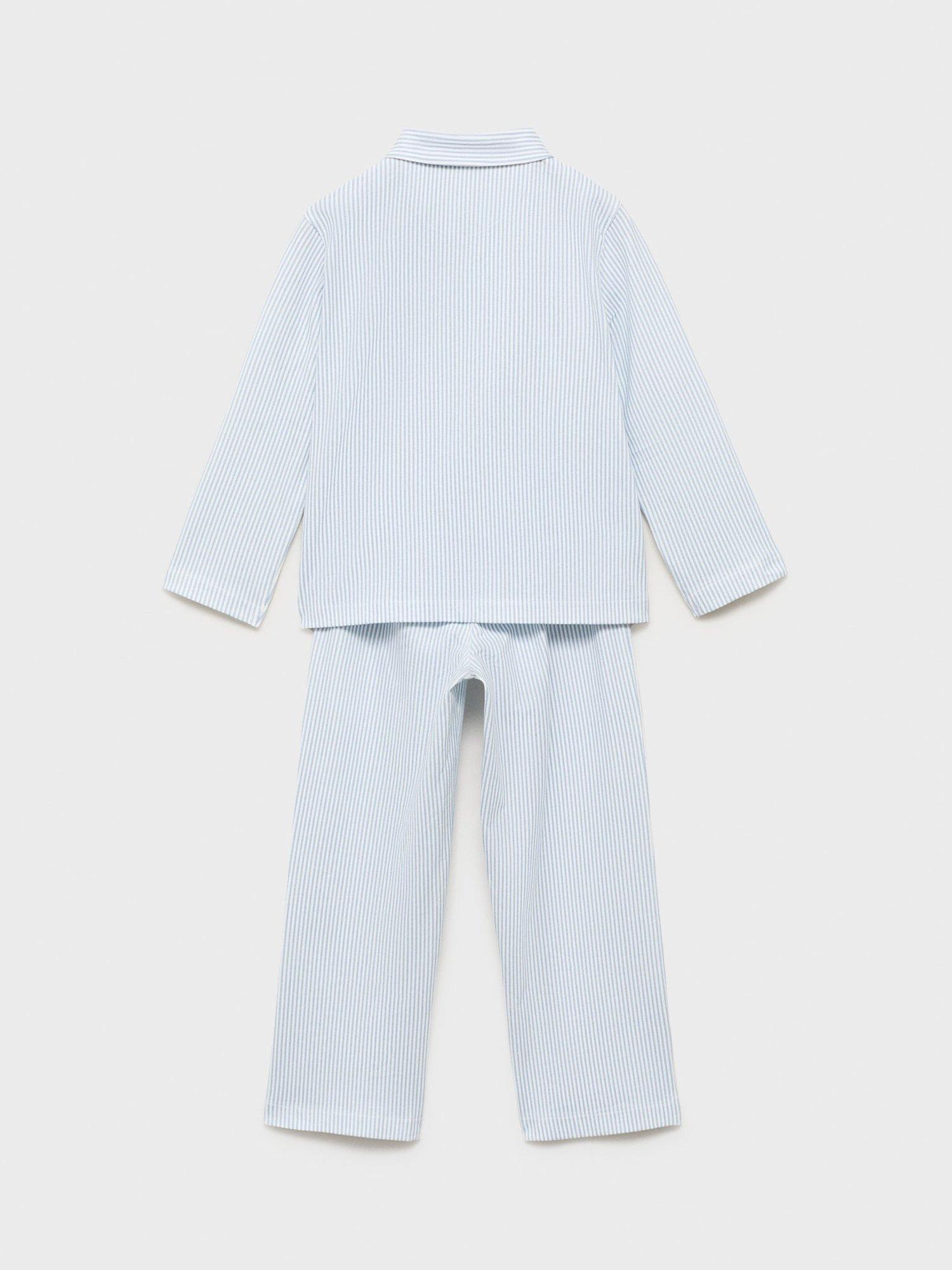 Product image 2 of 4, which shows Mango Kids' Cotton Long Sleeved Pyjamas, Light Blue, 12-18 months