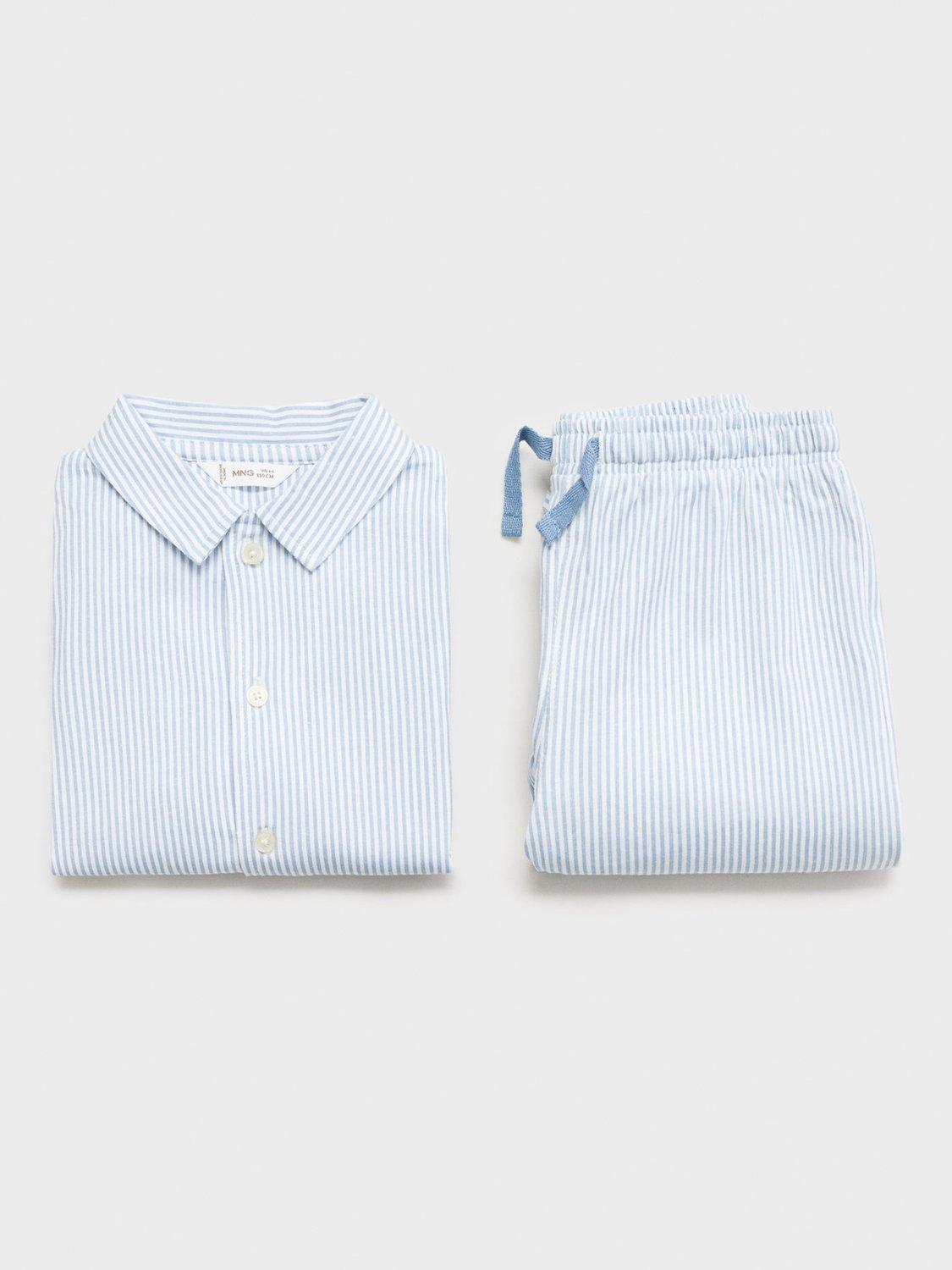 Product image 3 of 4, which shows Mango Kids' Cotton Long Sleeved Pyjamas, Light Blue, 12-18 months