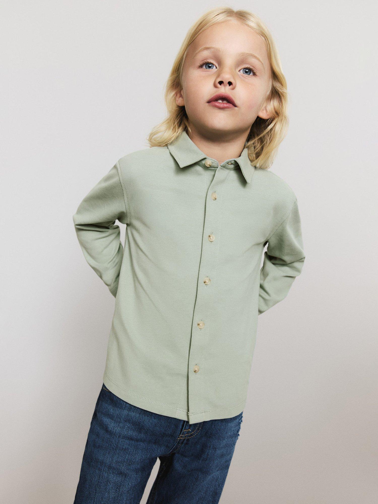 Product image 1 of 5, which shows Mango Kids' Cotton Long Sleeved Shirt, Green, 12-18 months