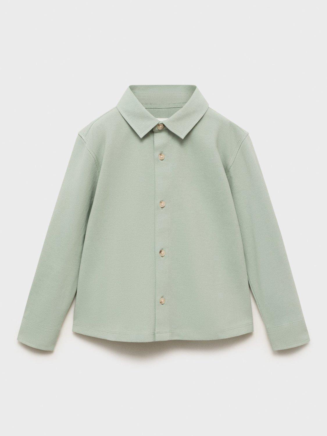 Product image 2 of 5, which shows Mango Kids' Cotton Long Sleeved Shirt, Green, 12-18 months